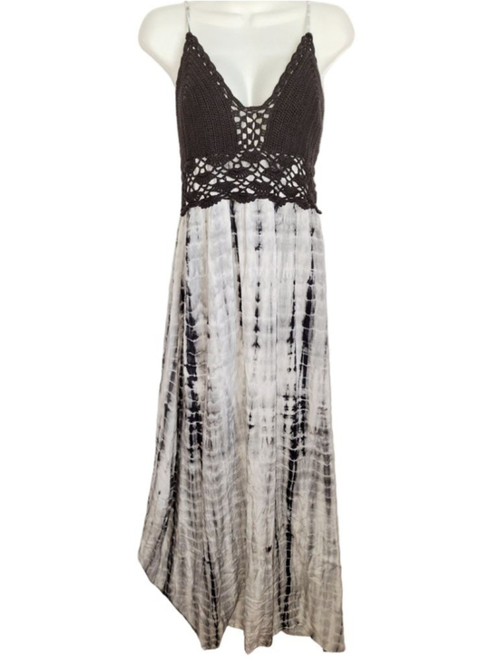 Xhilaration Dresses & Skirts - Xhilaration Black & White Tie-Dye Crochet Maxi Dress XL boho hippie festival
